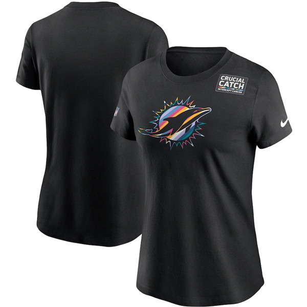 Women's Miami Dolphins Black NFL 2020 Sideline Crucial Catch Performance T-Shirt(Run Small)